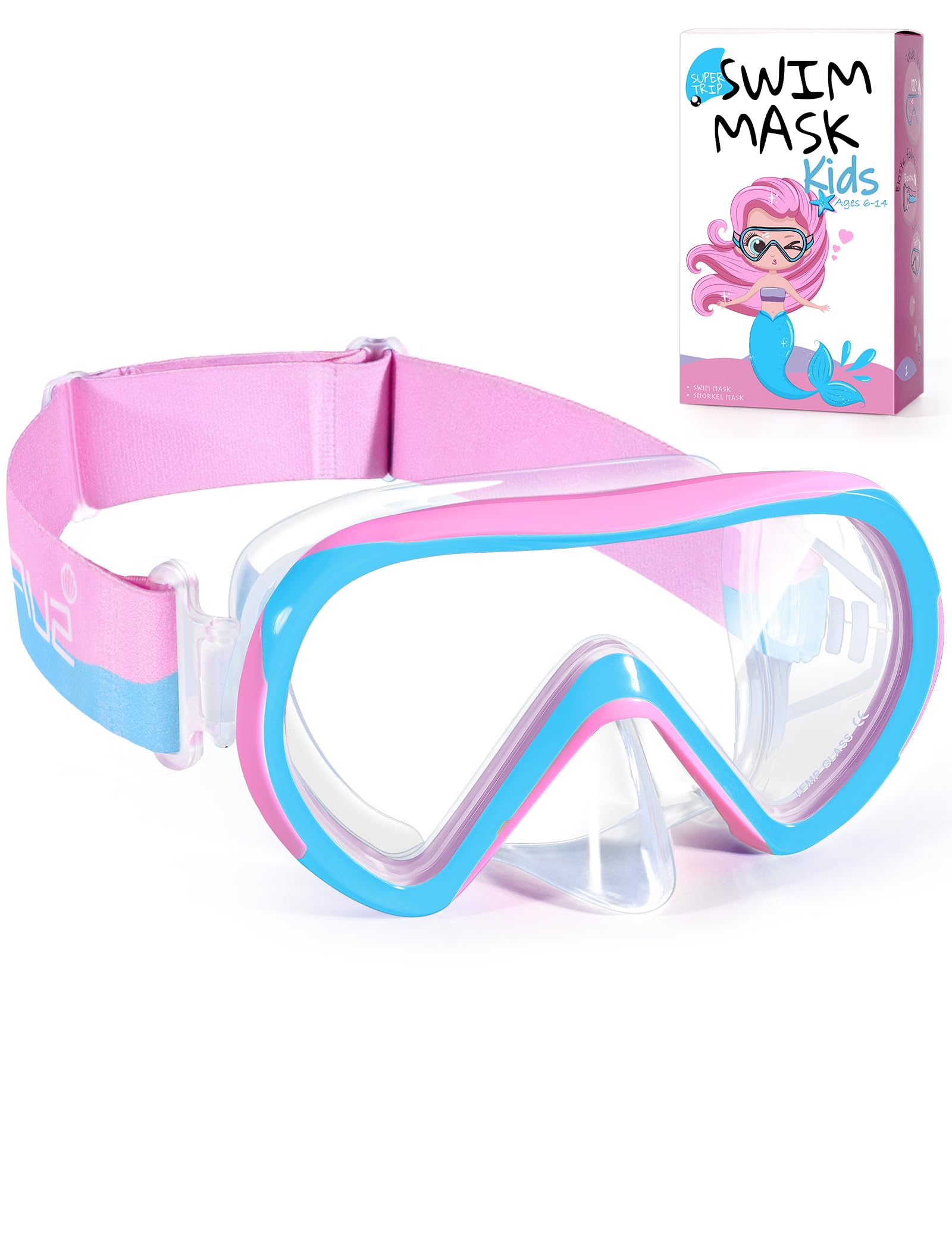 Supertrip Gafas de natación para niños con Cubierta de Nariz para niños de 6 a 14 años,Correa de Tela de Vidrio Templado,máscara de esnórquel para chicos y niñas,Piscina y Playa