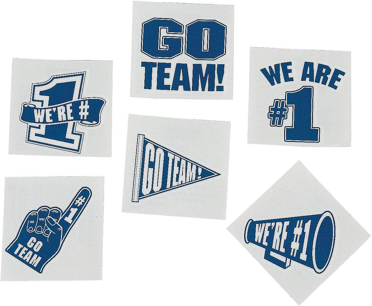 Blue Go Team We Are Number 1 Tattoos (set of 72) School Spirit Supplies