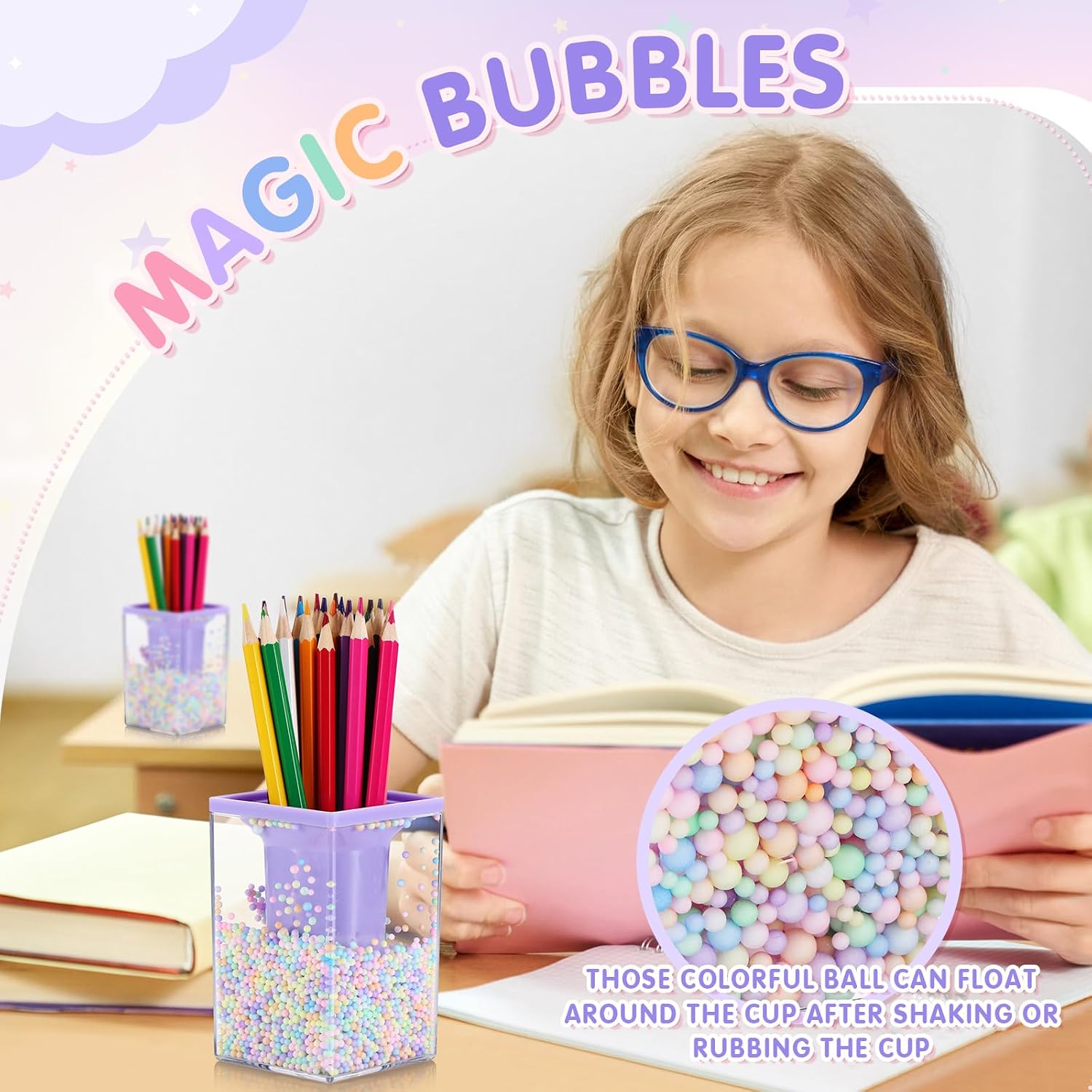 Zonon 2 Pcs Bubble Pen Holder Kawaii Pencil Desk Organizer,Purple image 4