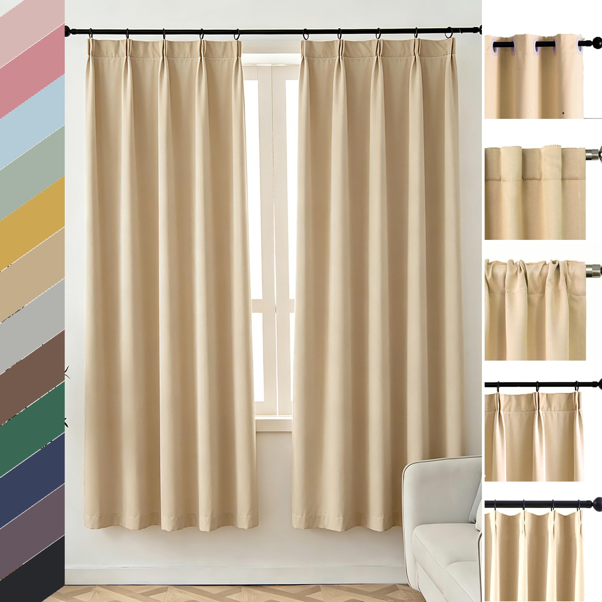 DIY Pinch Pleat Blackout Curtains Custom Size, Modern Aesthetic Room Darkening Light Filtering Curtains Bedroom Nursery Light Blocking Drapes for Living Room, Lightweight &amp; Soft Window Treatments
