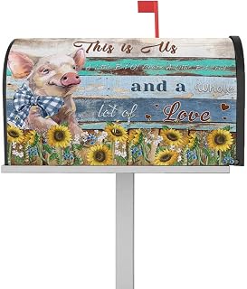 Mailbox Cover Magnetic Farm Cute Pig Blue Bow Rural Sunflower Plant Mailbox Covers Standard Size 21x18in,Mailbox Covers Wrap Post Letter Box Cover for Garden Yard Outdoor Vintage Blue Wooden Board