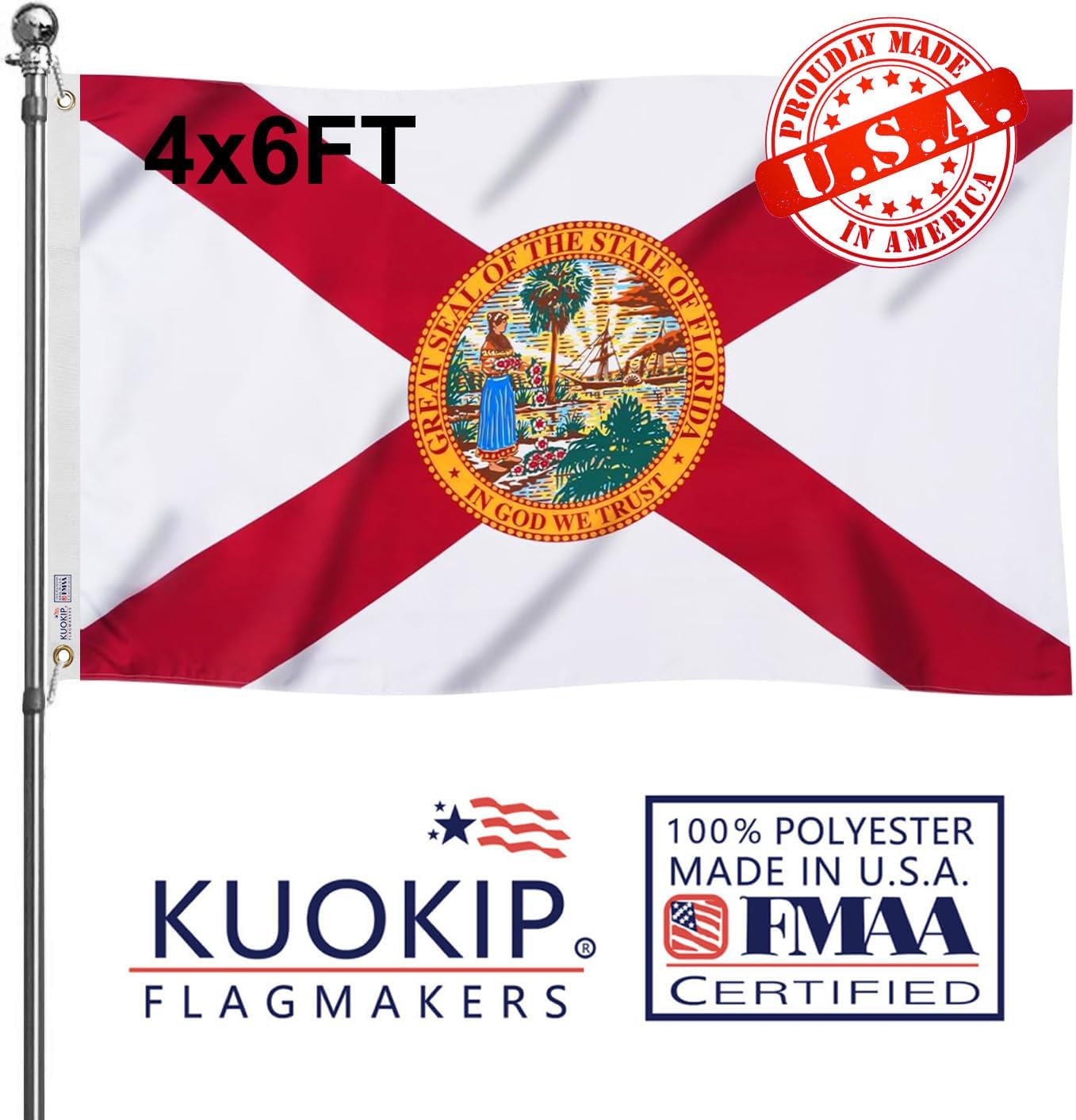 Double Sided Florida State Flag 2x3 Made in USA Outdoor Heavy Duty Sunshine State Flag 3 Ply Nylon Florida Flags with White Starting Tape and 2 Brass Grommets