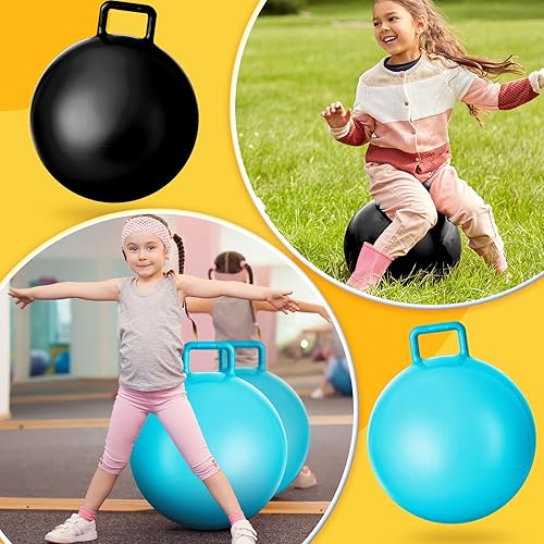 Miniatura 7 de Lewtemi 3 pelotas de ejercicio Hopper Ball con asa, 18 pulgadas, azul lago, negro, rojo rosa, material de PVC fuerte