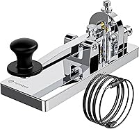 Vista 1 de CW Telegraph Key - Heavy Duty Stainless Steel Classical Morse Code Key, Shortwave Radio Ham Send Telegram Practice Oscillator Straight Key (Silver)