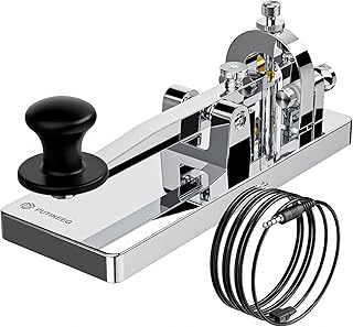 CW Telegraph Key - Heavy Duty Stainless Steel Classical Morse Code Key, Shortwave Radio Ham Send Telegram Practice Oscillator Straight Key (Silver)