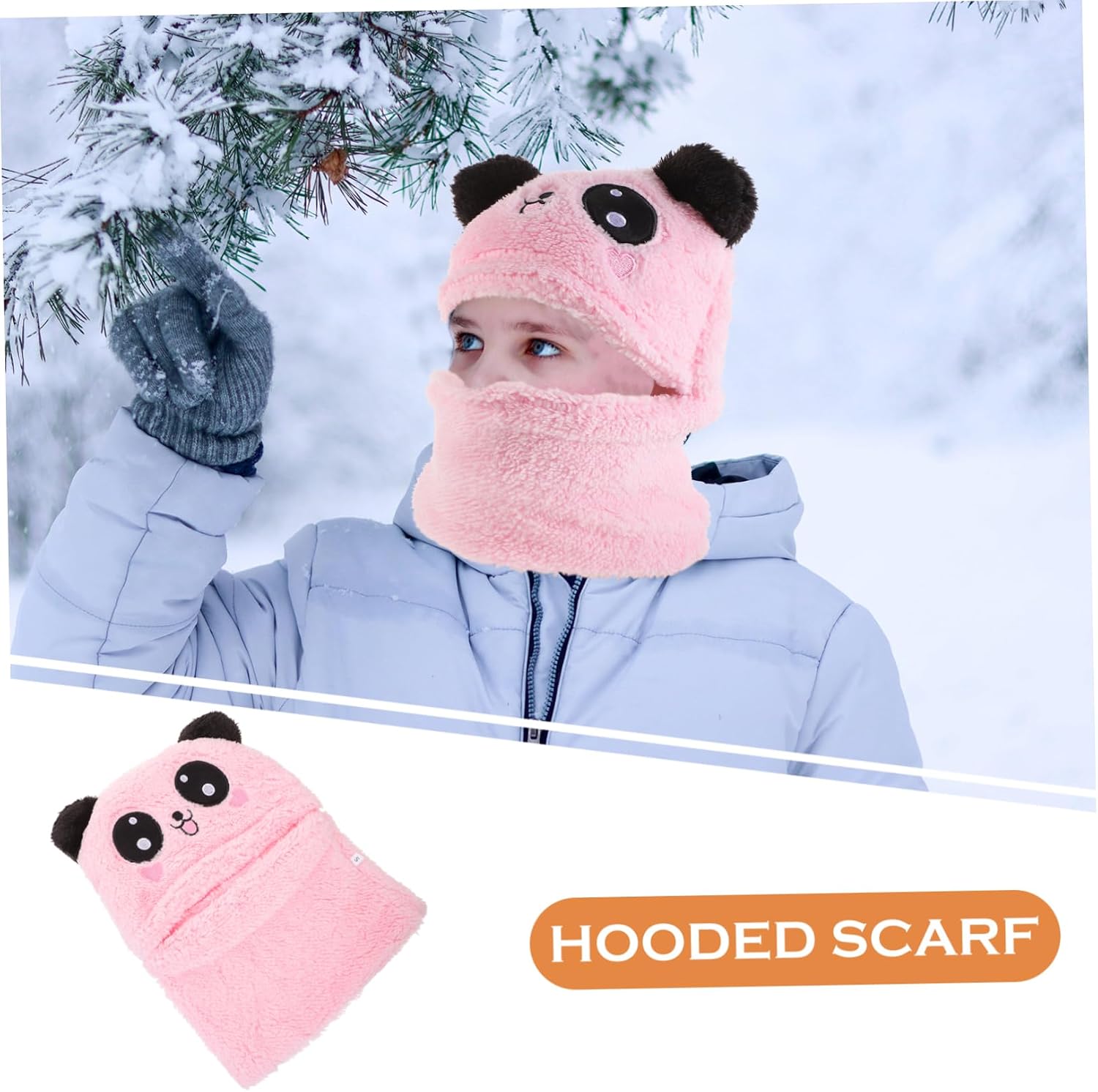 Abaodam Hooded Scarf for Boys and Girls Boy Girl Scarf Winter Neck Warmer Animal Ears Hat