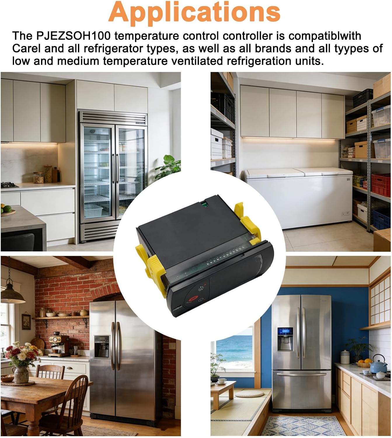 PJEZS0H100 Temperatur Controller Compatible with Carel and All Refrigerator Types,Digital Thermostat with Temperature Sensor Probe,115V, Mounting Hardware and Instructions