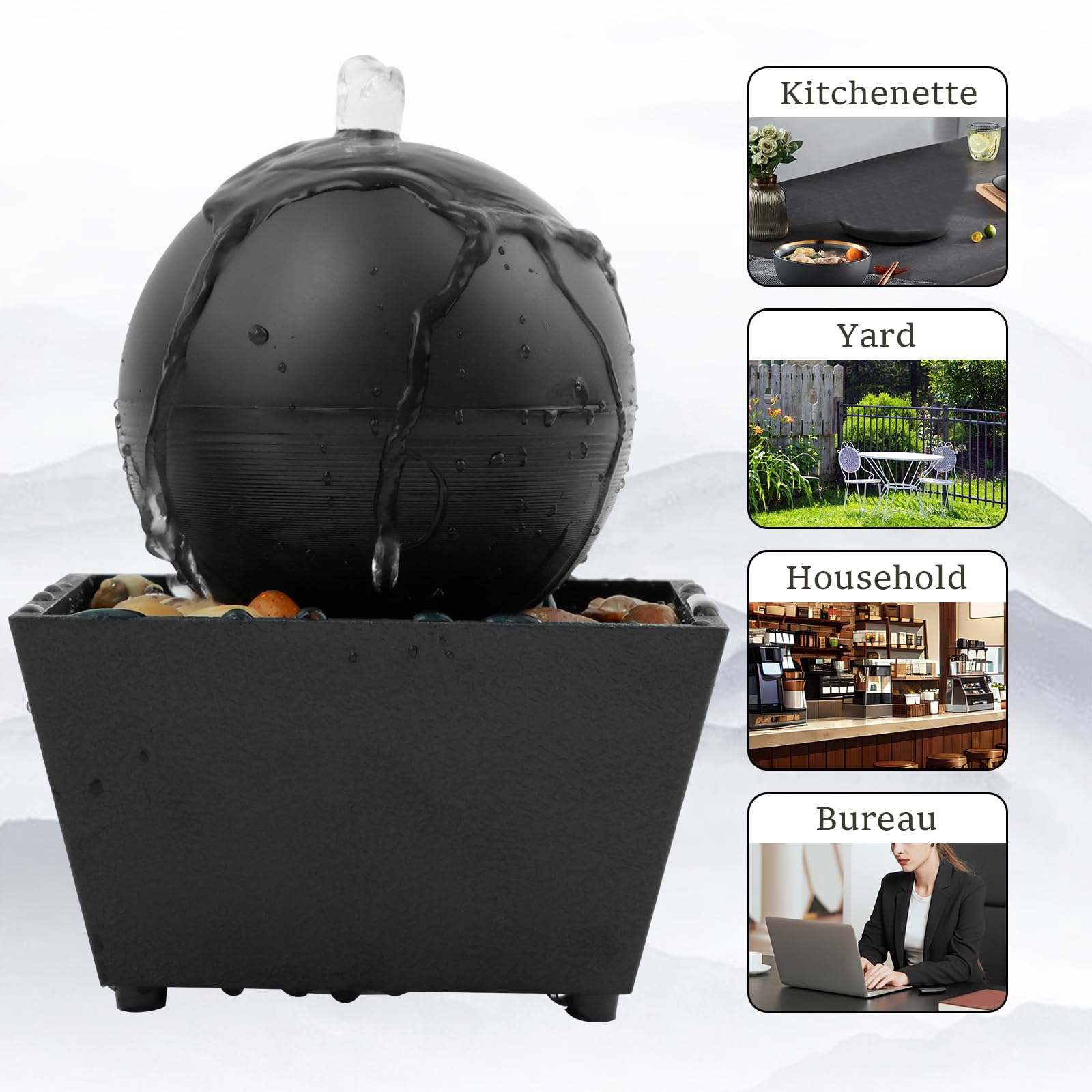 Abizarch Tabletop Fountain with Light Battery/USB Operated, 6