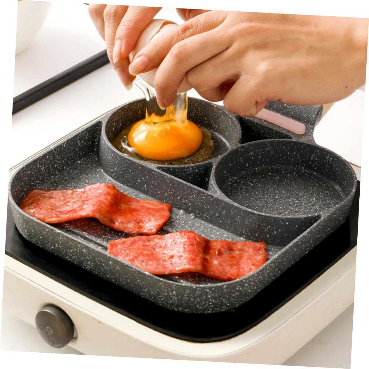 Non Stick Compartment Egg Frying Versatile Breakfast Skillet for Eggs Pancakes Bacon Heat Resistant Handle Easy to Clean Omelette Cooking Tool for Home Cooking