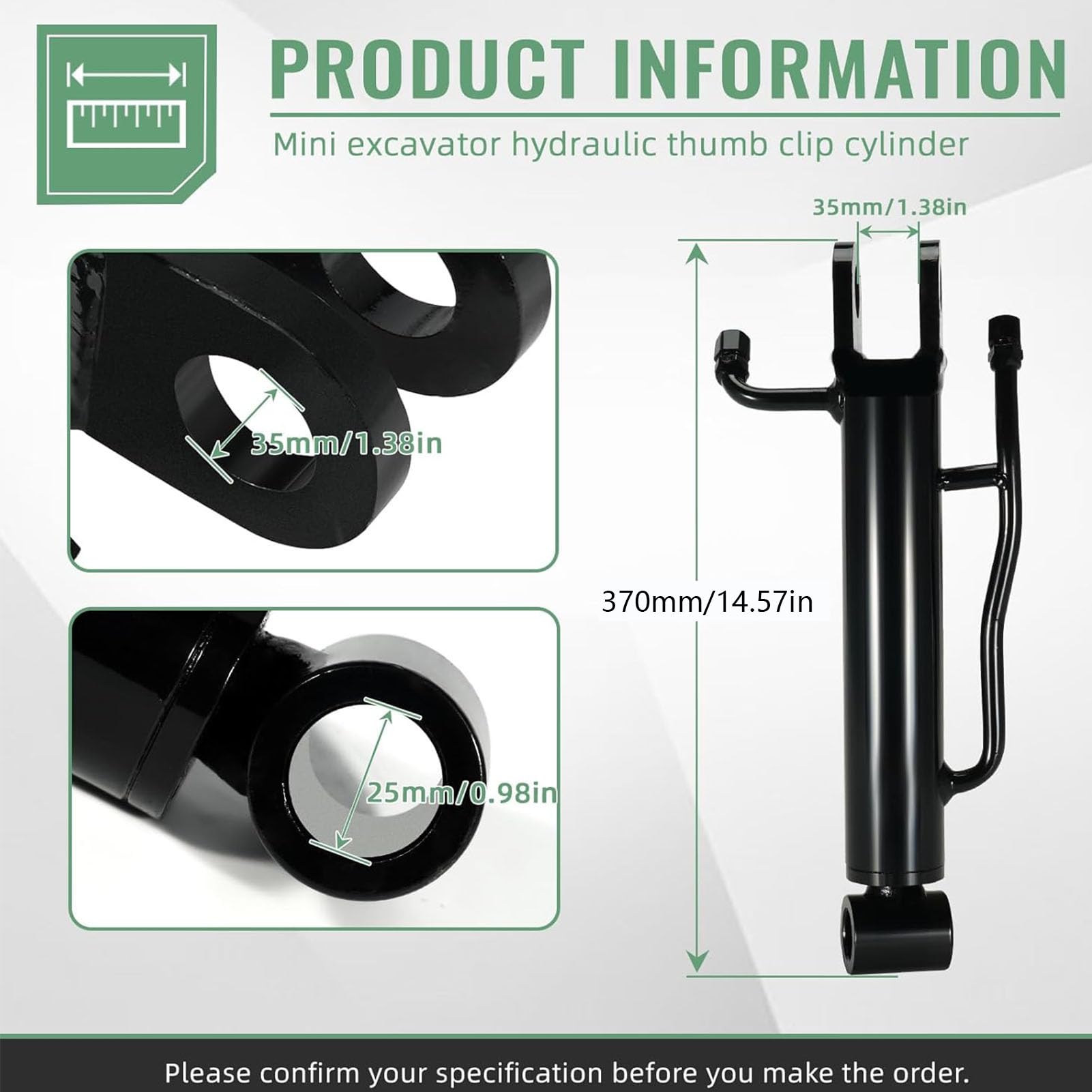 Cilindro Idraulico per Pollice per Mini Escavatore, Cilindro per Escavatore con Perno da 25 Mm con Guarnizioni Antideflagranti, Compatibile con l'attacco per Mini Inferiore a 3 Tonnellate