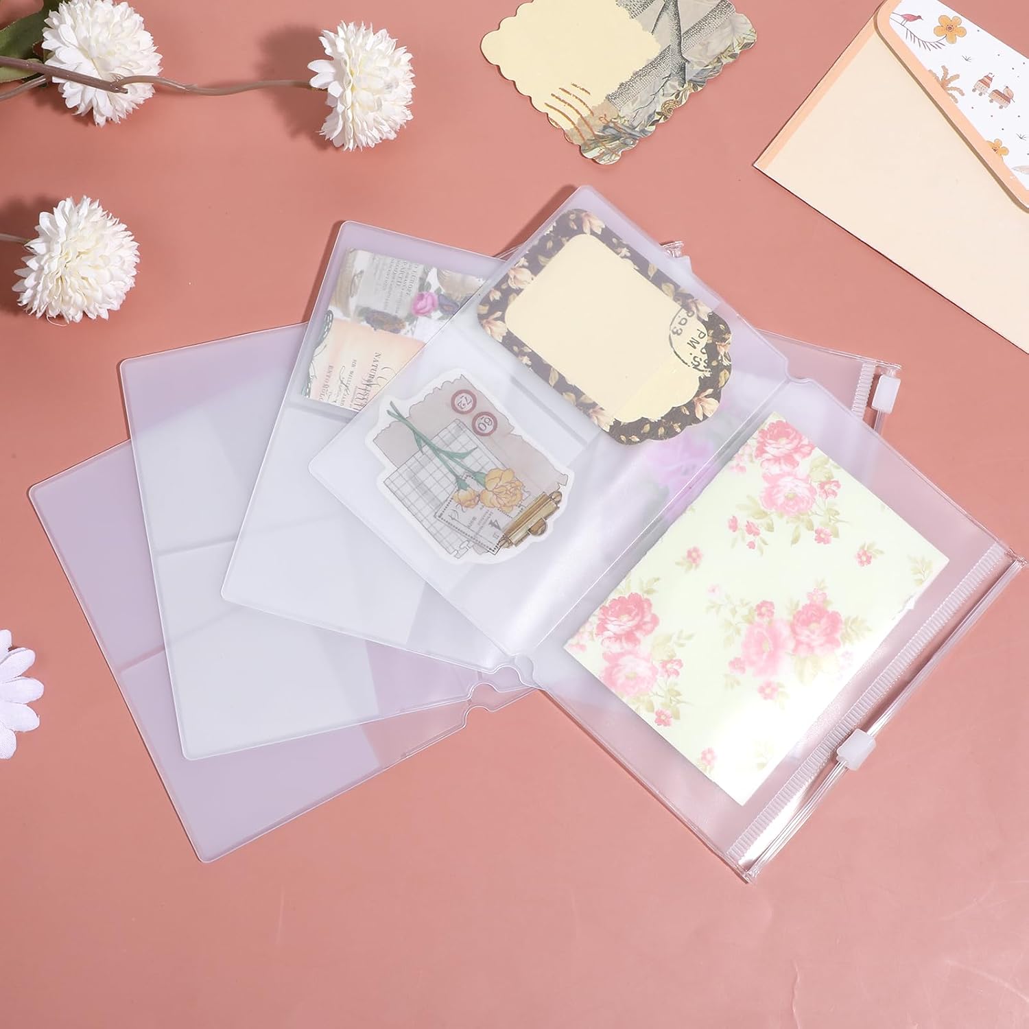 4PCS Journal Inserts Travelers Notebook Inserts Clear Zipper Pocket for Travelers Notebook Personal Size Pouch 4 Pocket Card Sleeves Traveler Notebooks Accessories Refillable Pouches for Notebooks image 4