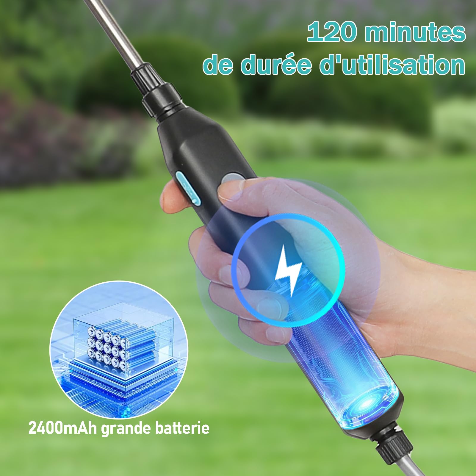 Pulverisateur Electrique 5L,pulvérisateur à Batterie,5 Modes de Pulvérisation et Sangle Réglable,60 cm Perche Pulvérisatrice Télescopique,Recharge USB-C,pour désherbage et fertilisation