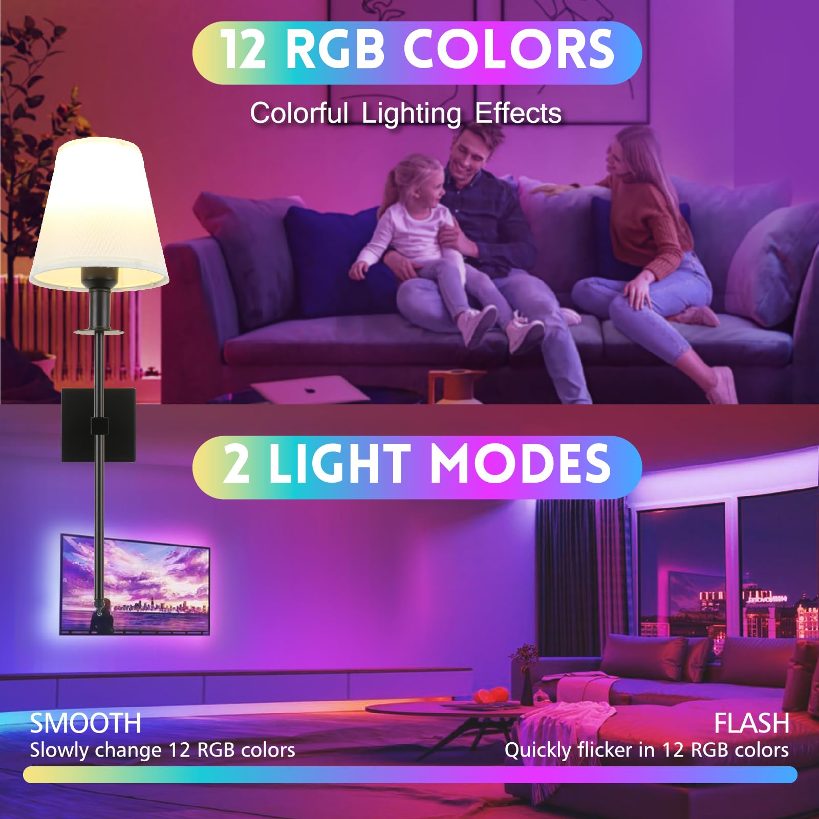 Applique Murale sans Fil Dimmable, 5000mAh Ampoule Rechargeable Amovible et Télécommande, 400 LM Lampe Murale sans Fil pour Salon Chambre Couloir, 2 Pack, Noir
