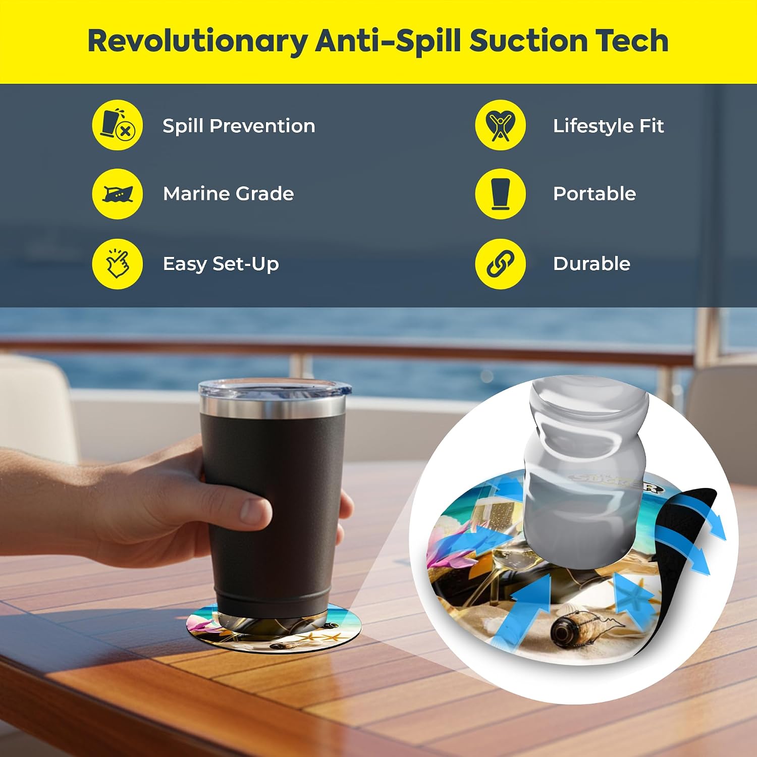 Lil Sucker Lil Beach Suction Ring | Suction Cup Holder Anti-Spill Can Drink Support for Boats, Trucks, ATVs | Secure Your Drinks and Prevent Spills with Our Non Slip Coaster - Beach Pack of 2 image 3