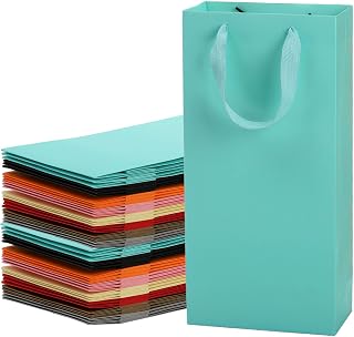 WUWEOT 32 Pack Double Paper Wine Bags, Assorted Colors Gift Bags Bulk, Reusable Wine Bottle Tote Bags with Handle for Business, Shopping Bags, Retail Bags, Party Bags, Merchandise Bags, Favor Bags