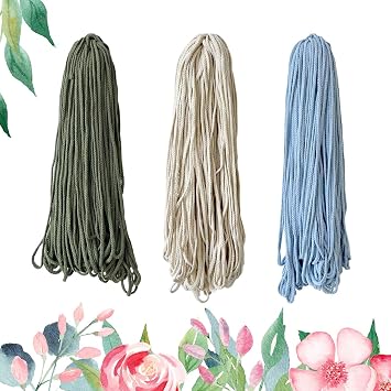 5mm x 295ft Macrame Cord Sky Blue Braided Cotton Rope, 8 Strand Natural Cotton String for DIY Crafting, Wall Hanging, Plant Hangers, Gift Wrapping, and Handmade Decorations(Beige)