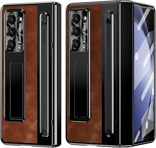 Funda para Galaxy Z Fold 5 - Funda de piel suave al tacto con soporte, protección de lente, soporte para S Pen, protección de bisagra y protector de