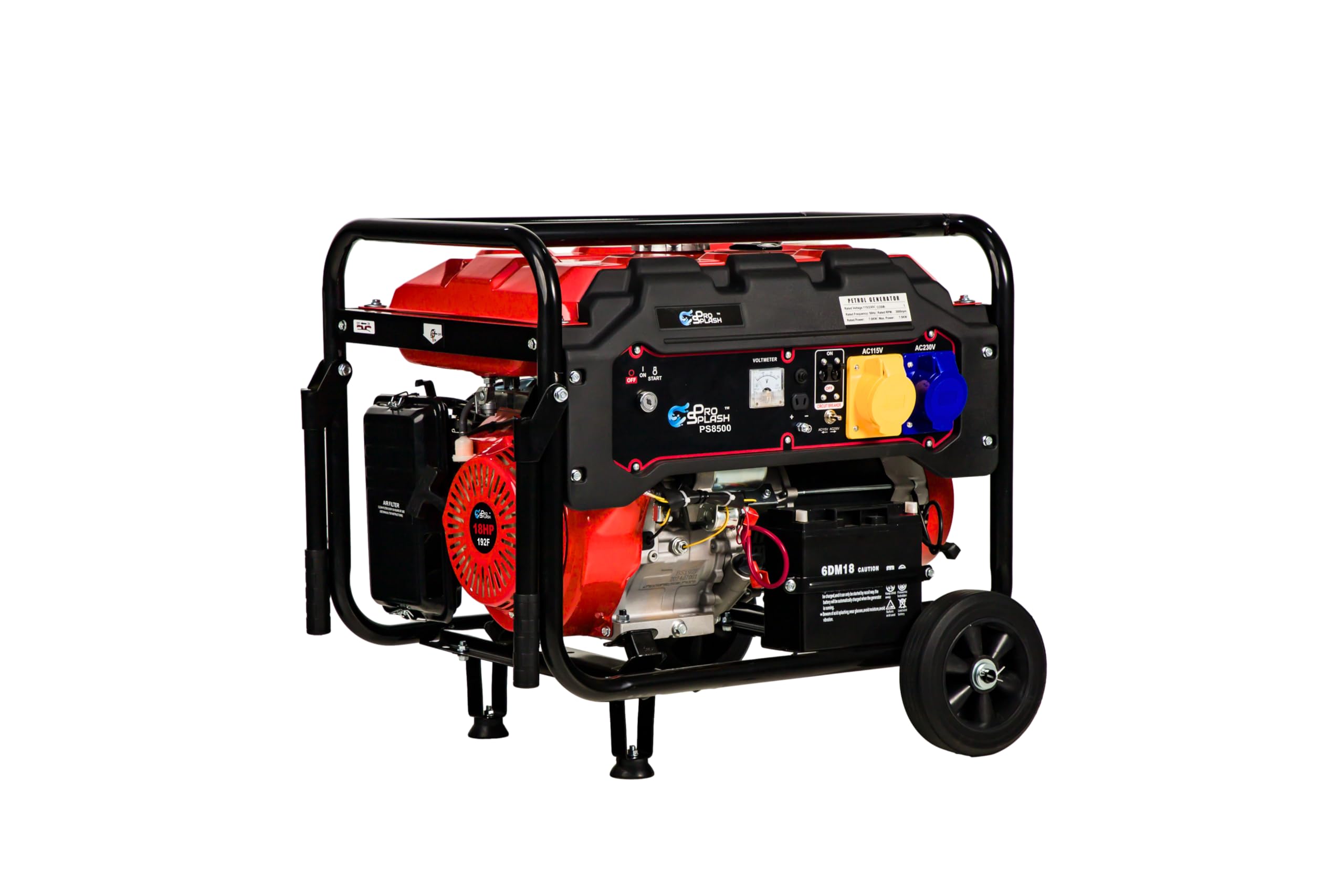 Pro Splash PP-8500 Portable Petrol Generator 7kW Rated / 7.5kW Peak, Electric Key Start, 230V 50Hz, 25L Fuel Capacity – Reliable Backup Power for Home, Workshop & Job Site