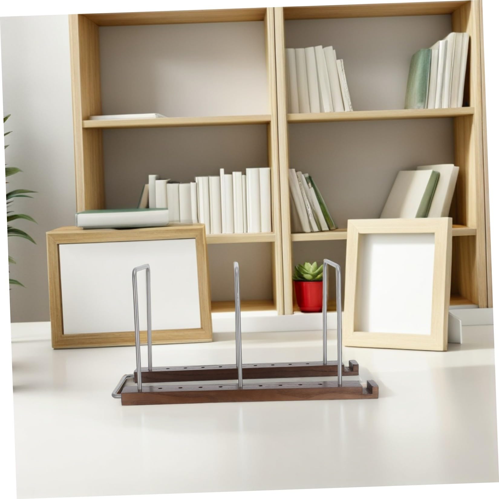 YARNOW Porta Dischi in Vinile Vintage in Legno e Acciaio Inox