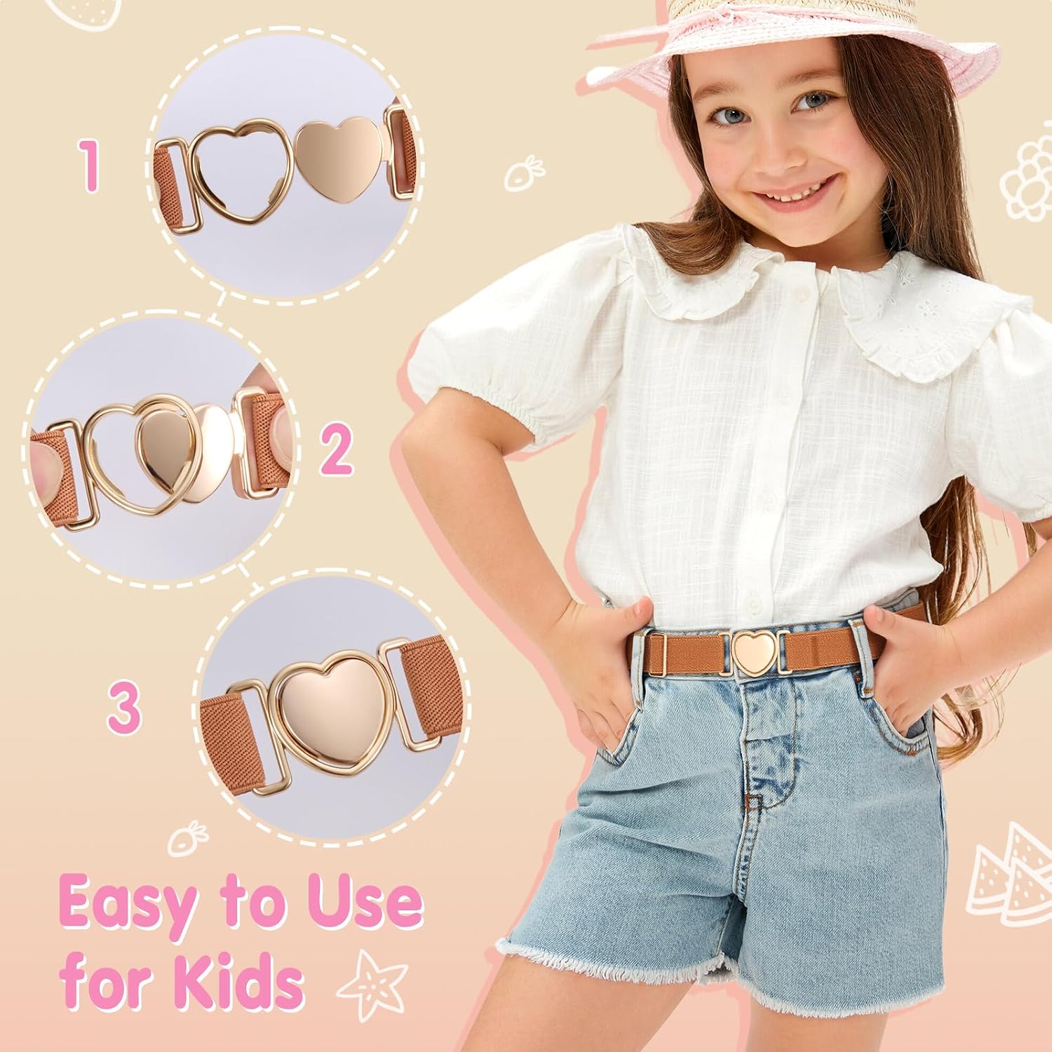 XZQTIVE 2 Pack Kids Elastic Belt for Girls Adjustable Toddler Belt with Cute Heart Buckle