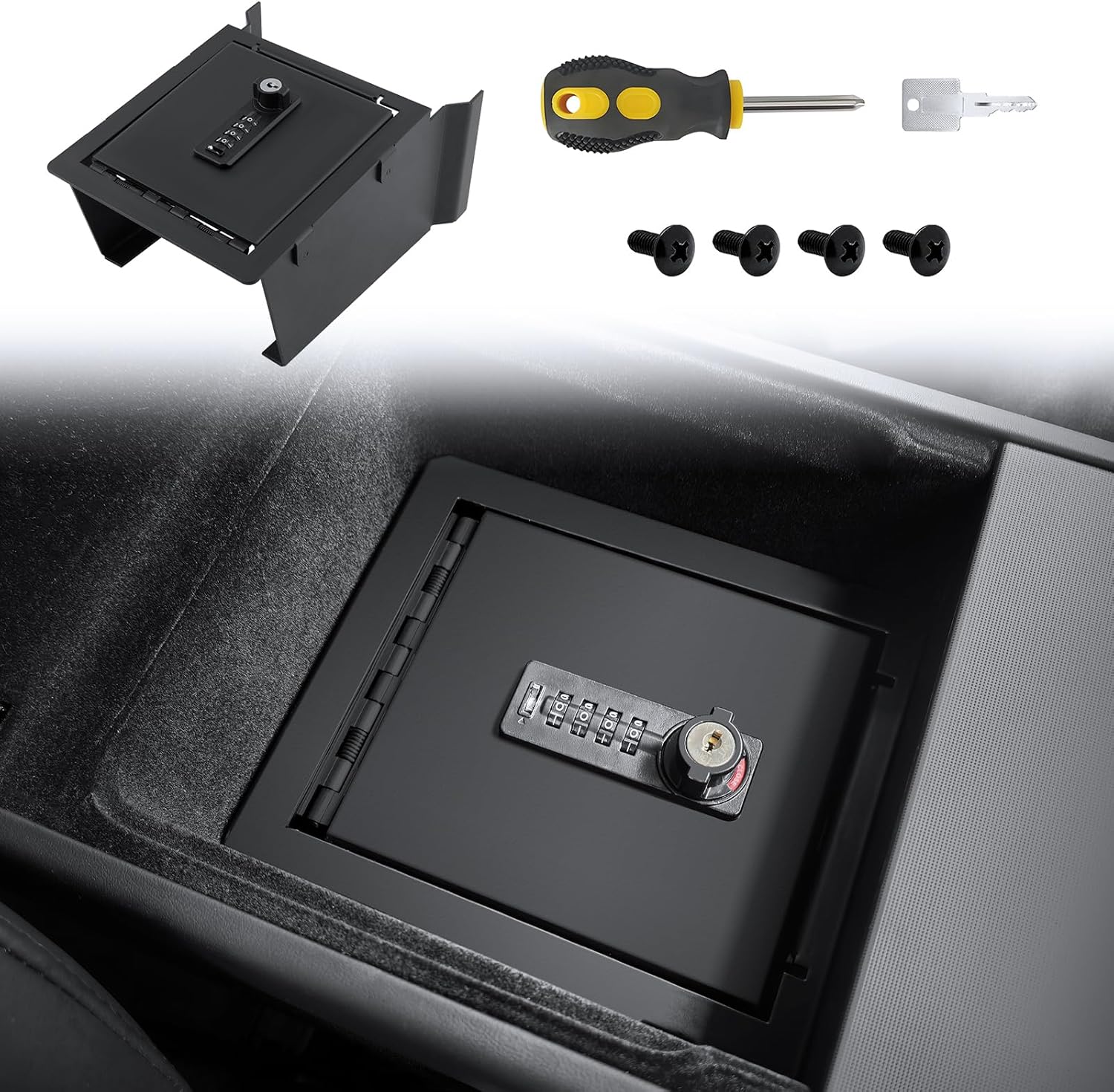 Fit forTesla Model Y Juniper 2025 & Model 3 Highland 2024 2025 Center Console Safe Box - Secure Lockable Storage Organizer with Combination Lock, Privacy Protection Upgrade