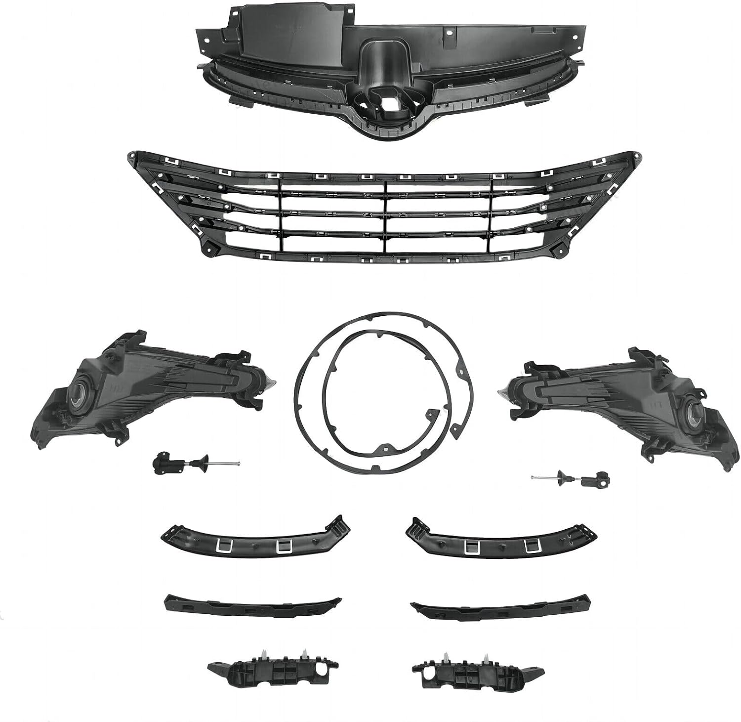 11PC Front Chrome Grille Mesh Fog lamps Bumper Bracket Kit Fit For HYUNDA1 Elantra 2014-2016