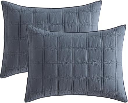 HORIMOTE HOME 100% Cotton Quilted Pillow Shams Standard Size, Steel Blue Pre-Washed 2 Pack 20" x 26" Cozy Pillowcases, Breathable Stitching Pillow Cases Cover Decorative for Bed in Geometric Pattern