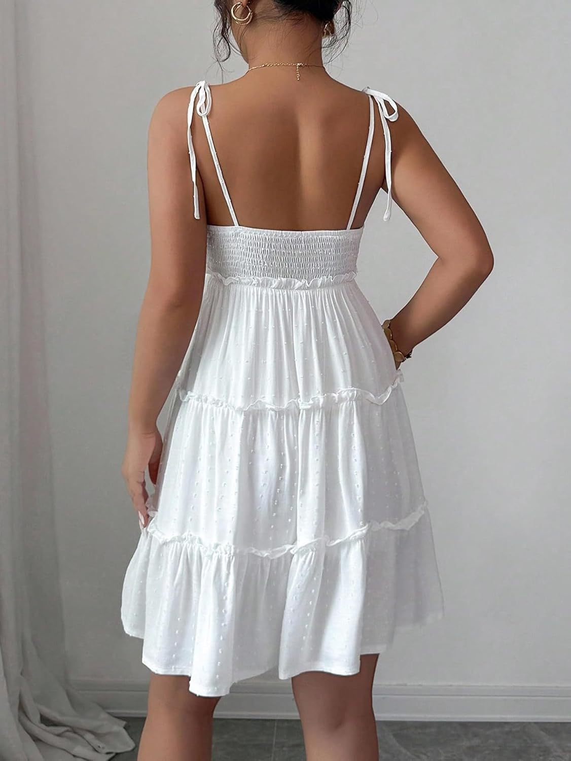 MakeMeChic Women's Summer Mini Dress Spaghetti Strap Sundress Boho Beach Wedding Guest Dresses - Image 2