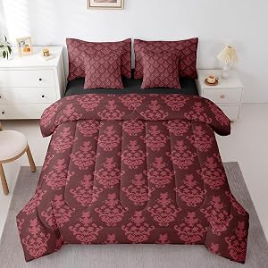 Erosebridal Gothic Bed in a Bag King Size Comforter Set 7 Pieces Adults Damask Bedding Sets Victorian Sheet