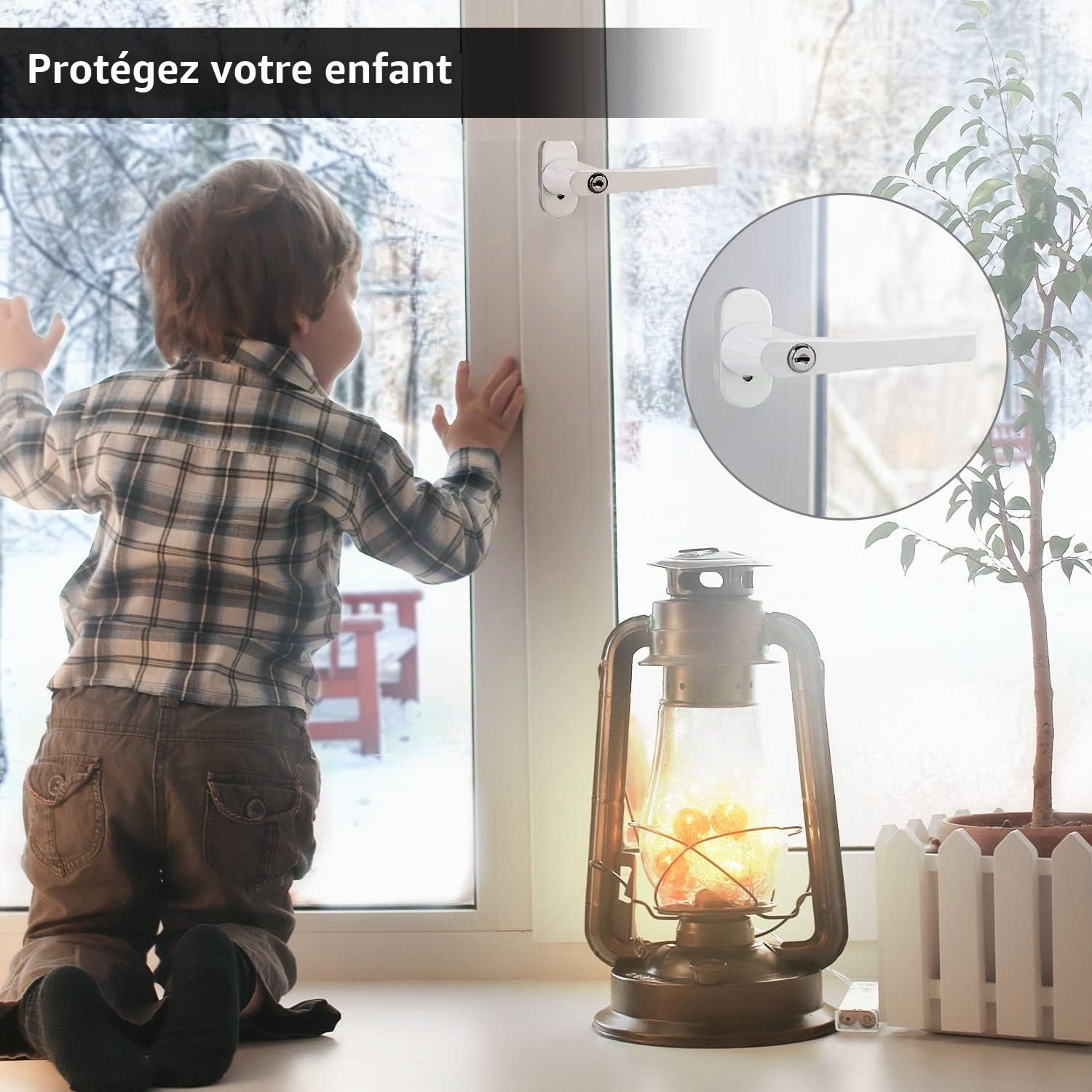 8 poignées de fenêtre verrouillables - Sécurité Enfant - Longueur de la Tige : 35 mm - avec 16 clés - Poignées de fenêtre verrouillables dans la Serrure de fenêtre fermée en Aluminium -Blanc