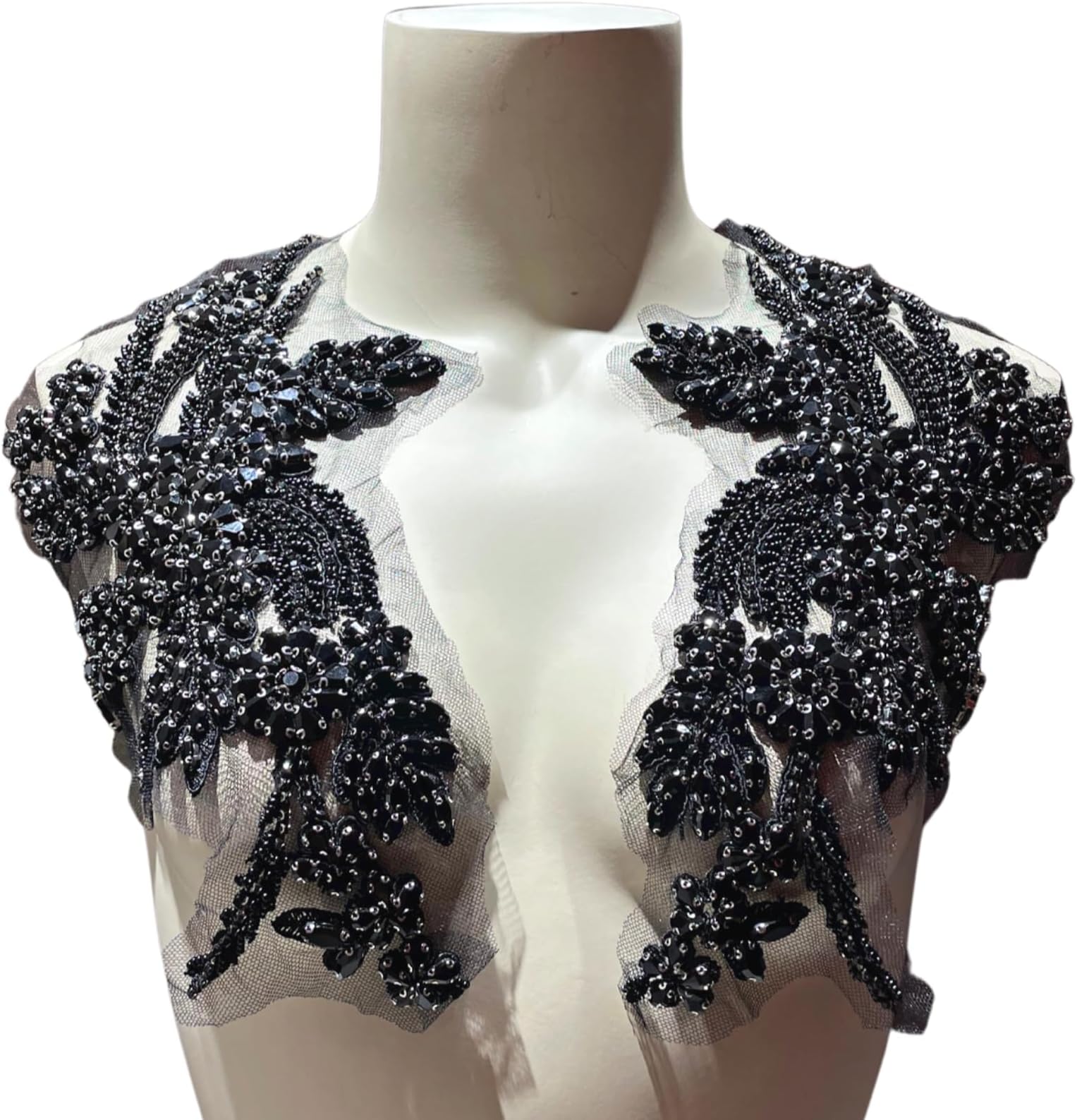 1 Pair of Handmade Rhinestone Appliques,26.5 * 18cm Black Applique for Dress Wedding,Banquet Evening Gown,Photograph Shot Sewing Rhinestone Patches (Black)