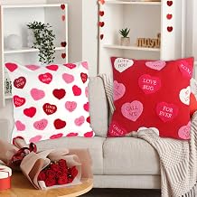 2 Pcs Valentines Day Candy Conversation Embroidery Heart Throw Pillow Covers, Valentines Day Pillow Covers 18X18 Red Hearts Decorative Throw Pillows Decoration Party Cushion Case for Couch Sofa