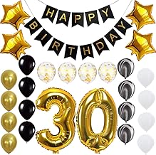 Happy 30th Birthday Banner Balloons Set for 30 Years Old Birthday Party Decoration Supplies Gold Black