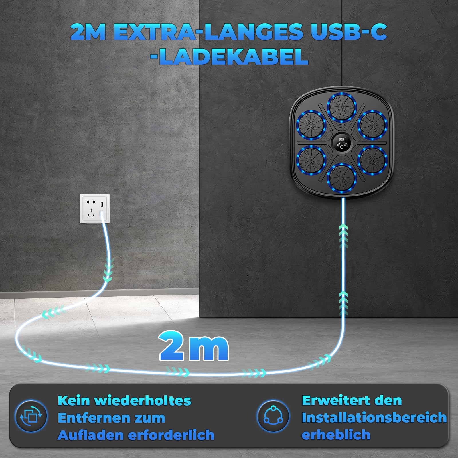 Macchina da Boxe Musicale 2025 con Cavo di Ricarica da 2m e 2 Guanti, Macchina da Boxe Bluetooth a Parete con Musica, Volume Regolabile degli Effetti Sonori, Materiale PU Resistente, Fitness