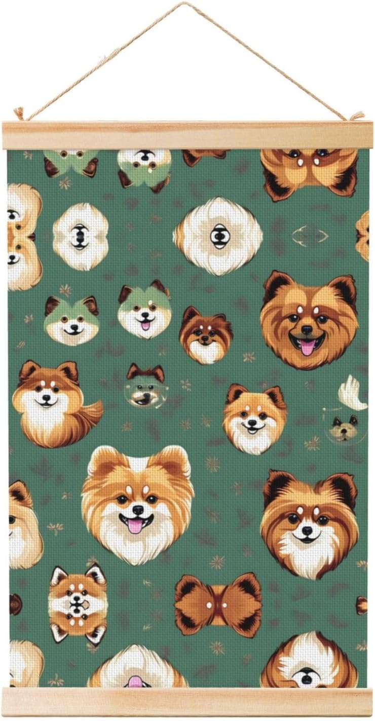 Pomeranians Pattern Print Poster Hanger,Hanging Poster, Poster Frame,Wood Poster Hanger, For Wall Hanging