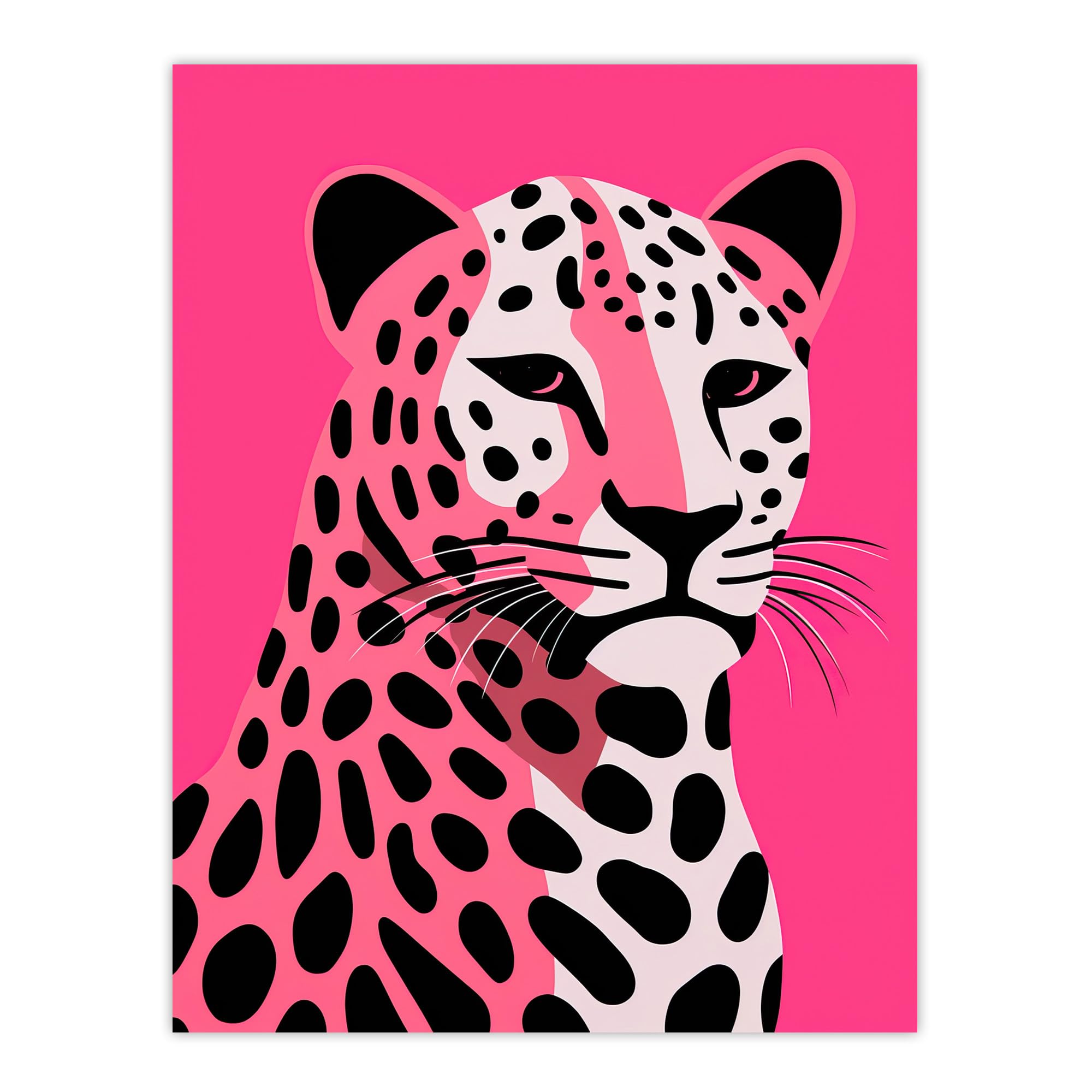 Artery8 Stylized Pink Black Leopard Bold Vibrant Risograph Screenprint Artwork Painting Large Wall Art Poster Print Thick Paper 18X24 Inch