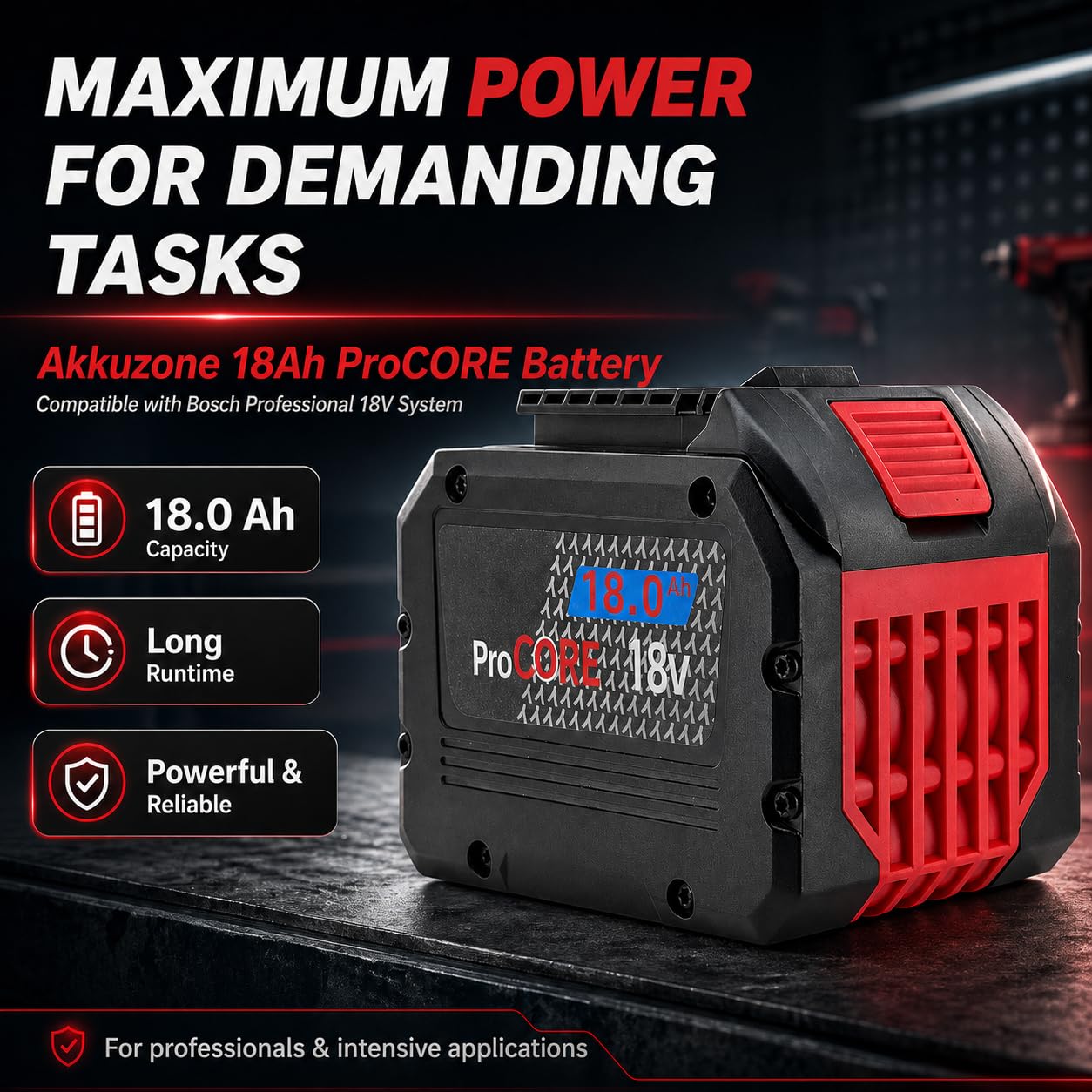 Batería de 18 Ah compatible con sistema Bosch Professional de 18 V, batería de ion de litio de alto rendimiento, para dispositivos GBA/ProCORE, larga duración y alto rendimiento