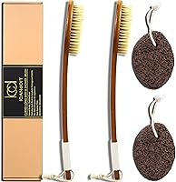 Vista 11 de ICANdOIT - Cepillo de baño de mango largo antideslizante de cerdas de jabalí natural de 17.71 pulgadas, limpiador de ducha con mango doblado