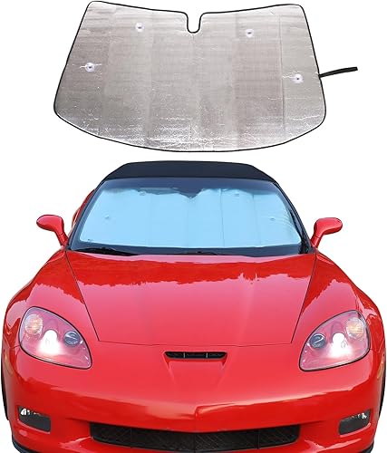 Parasol para parabrisas compatible con Chevrolet Corvette C6 2005-2013, parasol plegable para ventana delantera, visera de protección solar