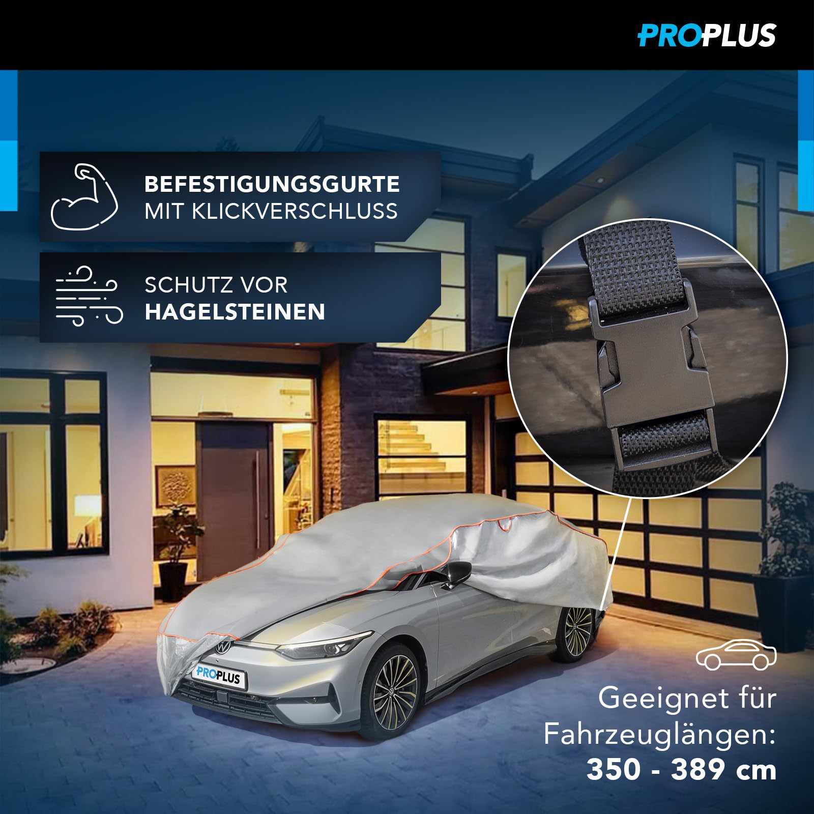 ProPlus Hagelschutzgarage - S - 400 x 165 x 119 cm - Wasserdicht - Autoabdeckung für den Außenbereich - UV-beständig - Anti-Glanzplane Auto - Hagelschutzplane - Grau