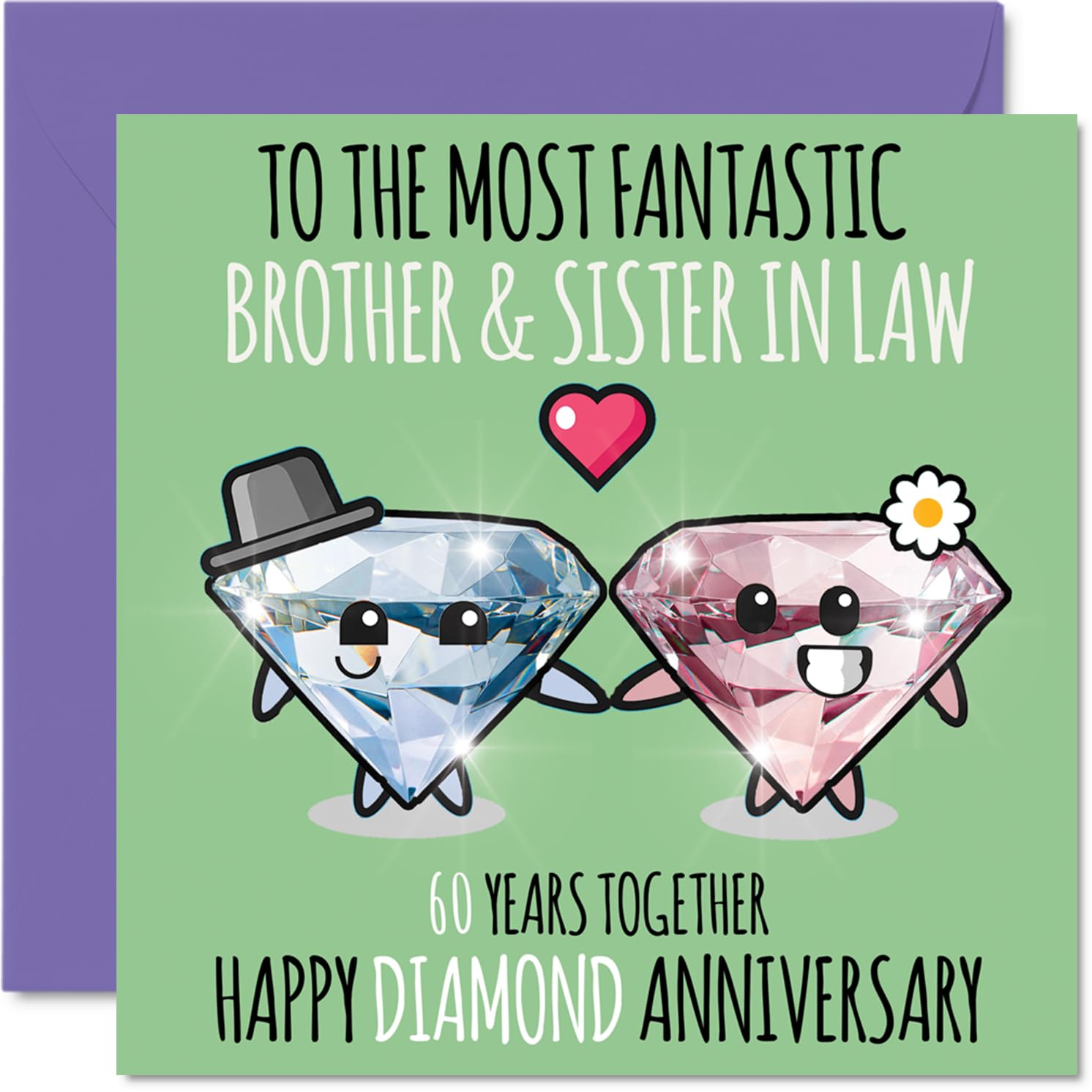 Bonita tarjeta de aniversario de diamante para cuñado y cuñada, 60 años juntos, tarjetas de felicitación para 60 aniversario de boda para cuñada, hermano, tarjetas de felicitación de 145 mm x 145 mm