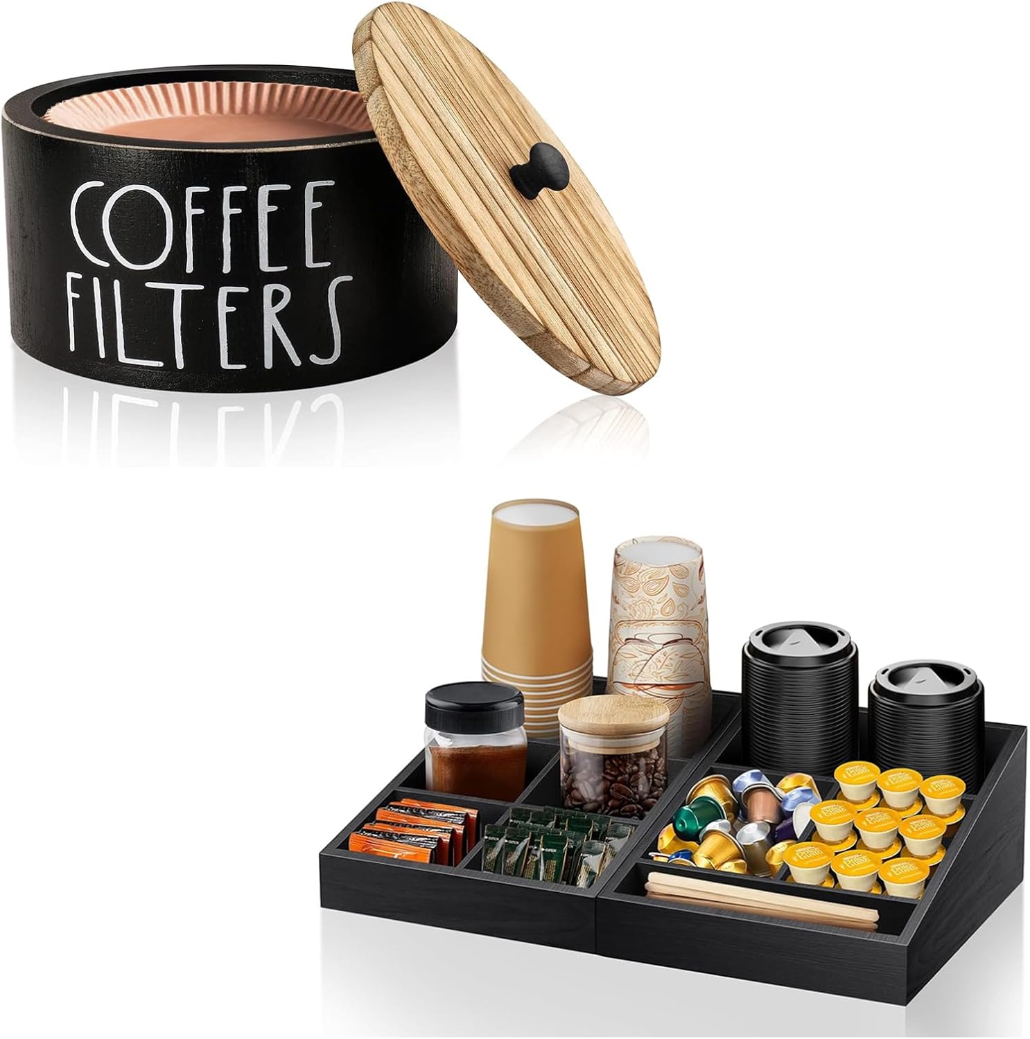 Coffee Filter Holder Storage Container & Coffee Station Organizer Coffee Condiment Service Tray