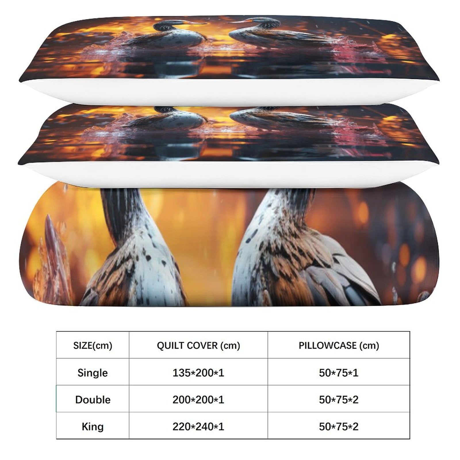 Mandarin Ducks Bettlaken Für Erwachsene Kinder Jugendliche, 3D Bedruckte Mikrofaser 3 Stück Bettbezug Set Mit Reißverschluss,Pflegeleichte Pärchen-Tiere Bettwäsche King（220x240cm） Bettdecken