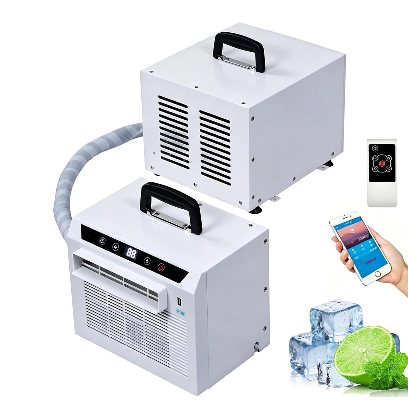 LQQYJSM Split Air Conditioner 3000 BTU Room Cooler with Touch/remote/wifi Control, Room Cooler 130m³/h Airflow, Portable Design for Tent, RV, Truck, Ca 1.5-meter connecting pipe