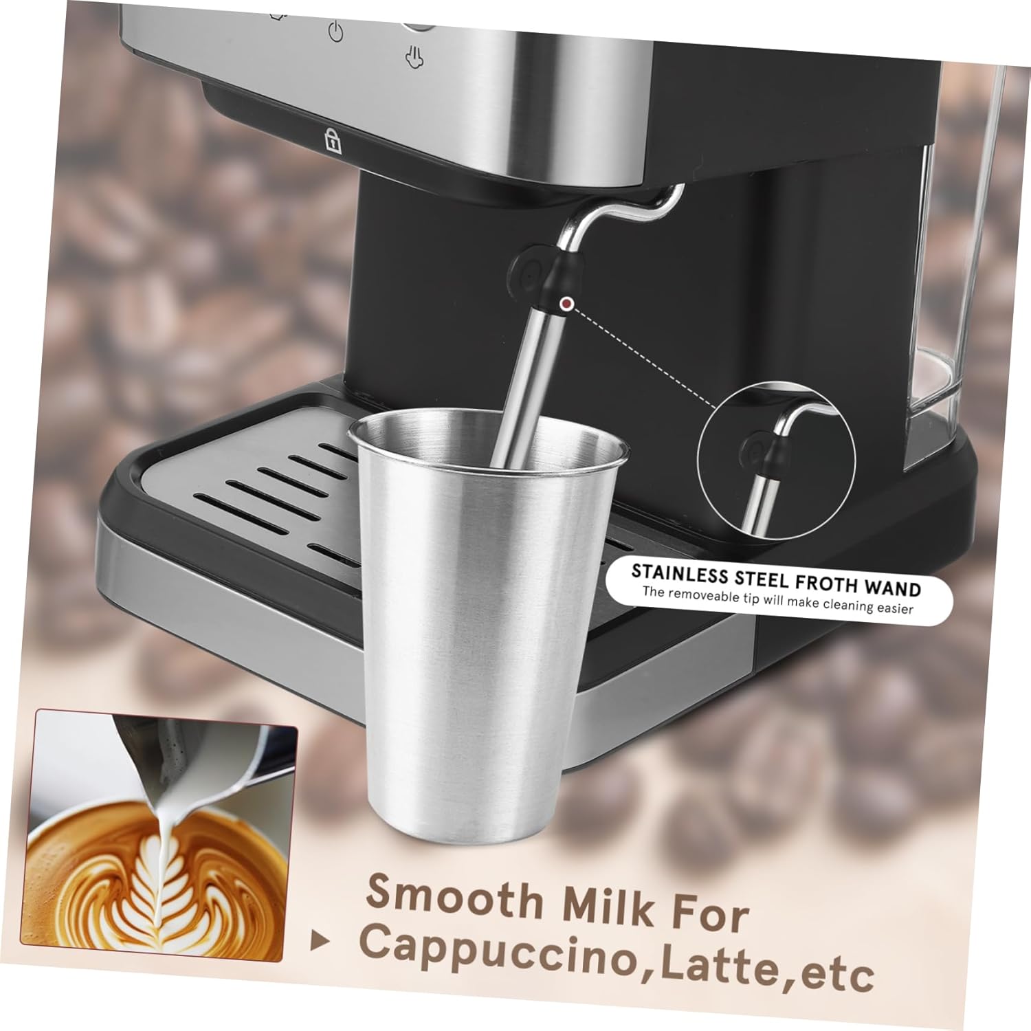 Espresso Machine Milk Frother Semi-automatic Coffee Maker for Home Use Compact Design for Rich Espresso Lattes and Cappuccinos