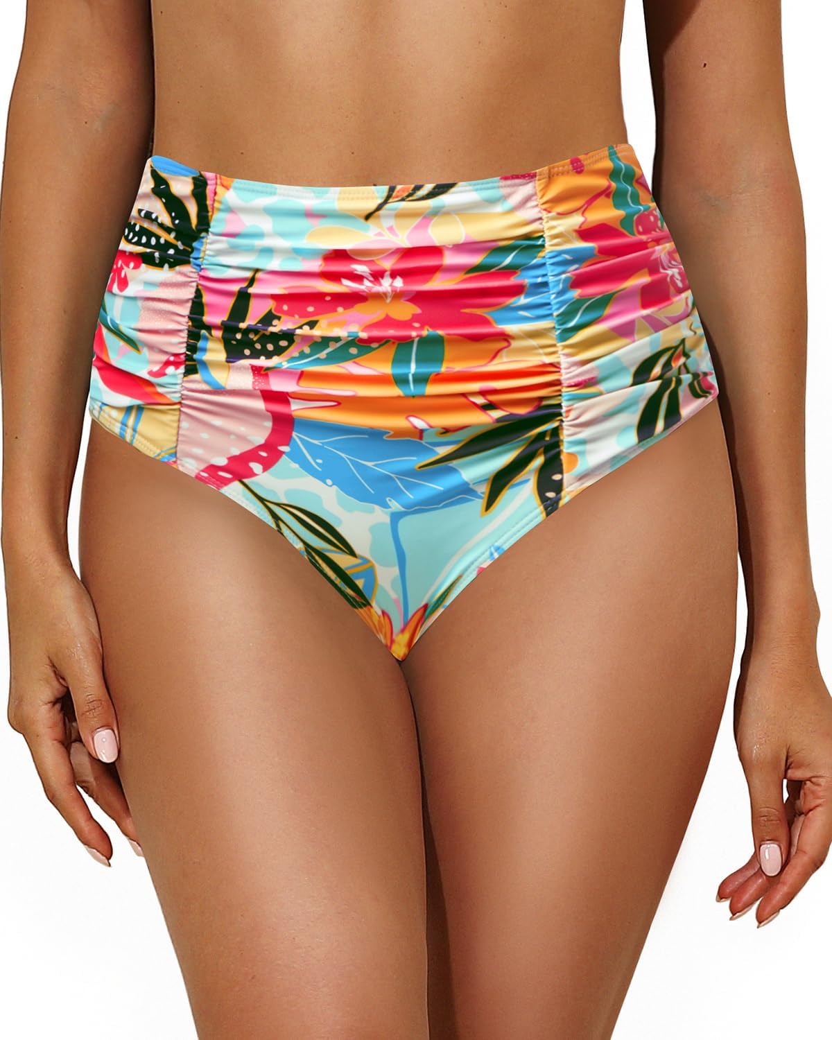 Holipick Bathing Suit Bottoms for Women - High Waisted Bikini Bottoms Ruched Tummy Control Swimsuit Bottom