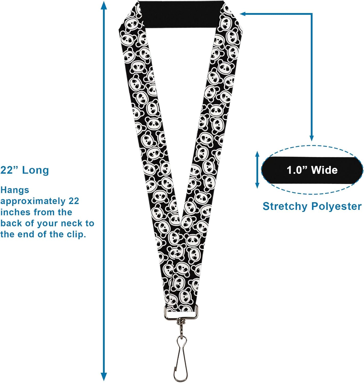 Buckle-Down Lanyard-1.0"-Scattered Panda Bear Cartoon2 Black/White - Image 3