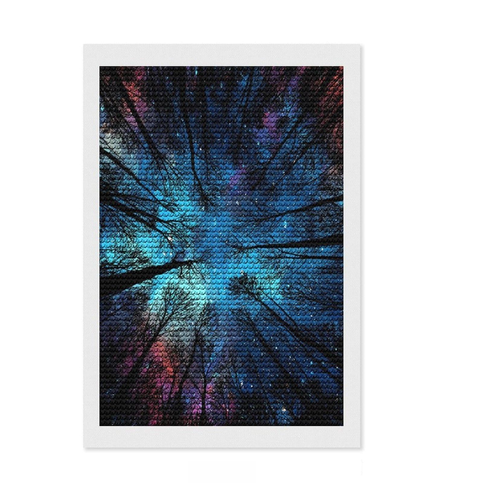 Junmoney Night Forest Diamond Style Art Kit 8"x12", Christmas Gift, for Family Craft Time, Vintage Style Decor, Creative Gift Idea