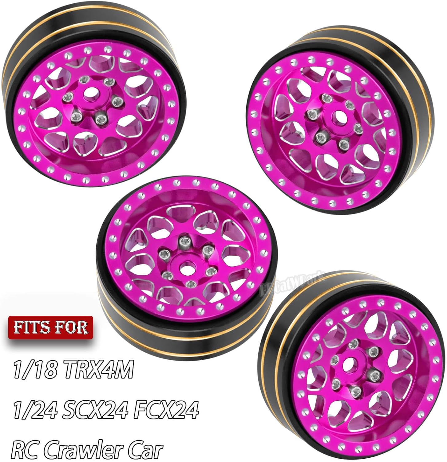 RC 1.3 Beadlock Wheel Rims for 1/18 TRX4M 1/24 SCX24 FCX24 RC Crawler Car,4pcs RC 1.3 in Brass Rims & Aluminum Beadlock,RC Truck Rims,Pink
