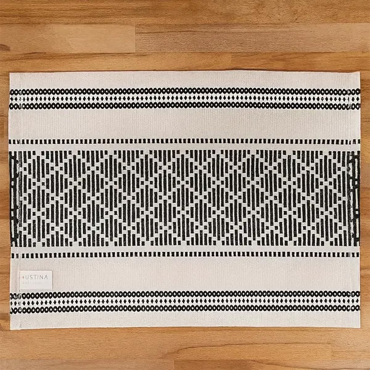 Fennco Styles Diamond Stitch Design Cotton Blend Placemats 14" W x 19" L, Set of 4 - Black Geometric Woven Table Mats for Boho Décor, Home, Dining Table, Banquets, Family Gatherings, Special Occasion